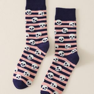 Striped & Skull Pattern Crew Socks