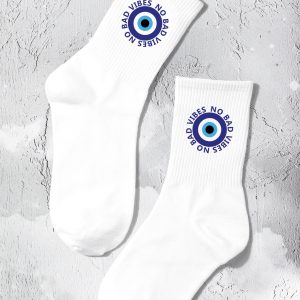 Evil Eye & Slogan Graphic Crew Socks