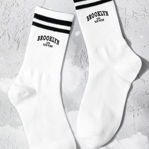 Striped & Letter Graphic Crew Socks