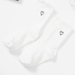 2pairs Women Heart Print Casual Crew Socks