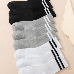 9pairs Striped Pattern Crew Socks